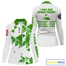 Load image into Gallery viewer, Funny Women golf polo shirts green and white custom I was one under today, under a tree, bush, water NQS10165
