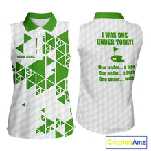 Load image into Gallery viewer, Women sleeveless polo shirt green and white custom I was one under today, under a tree, bush, water NQS10165