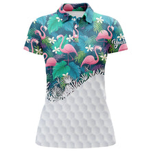 Load image into Gallery viewer, Personalized green tropical colorful flamingo pattern Womens golf polo shirts custom ladies golf tops NQS5988