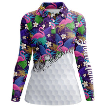 Load image into Gallery viewer, Personalized tropical colorful flamingo pattern Womens golf polo shirts custom ladies golf tops NQS5989