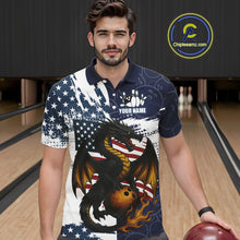Load image into Gallery viewer, Red, White and Blue American Flag Dragon Bowling Shirts For Men Custom Patriotic Bowling Team Jersey NQS10294