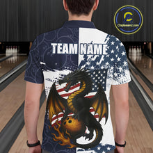 Load image into Gallery viewer, Red, White and Blue American Flag Dragon Bowling Shirts For Men Custom Patriotic Bowling Team Jersey NQS10294