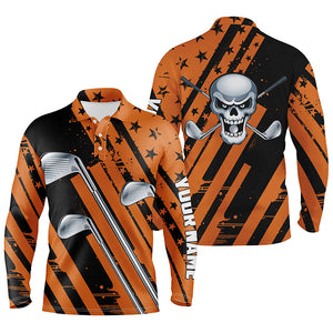 Halloween golf skull orange and black golf clubs Mens golf polo shirt custom team golf shirts mens NQS6195