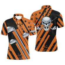 Load image into Gallery viewer, Halloween golf skull orange and black golf clubs Mens golf polo shirt custom team golf shirts mens NQS6195