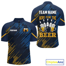 Load image into Gallery viewer, Blue and Yellow Pattern Bowling Shirt For Men Custom Here For The Beer Funny Bowling Tournament Shirt NQS10717