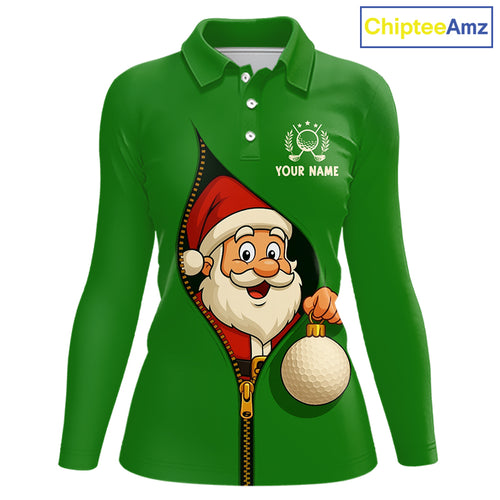 Green Christmas Funny Santa Golf Polo Shirt For Women Custom Xmas Ladies Golf Attire, Christmas gifts NQS10927