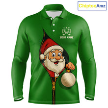 Load image into Gallery viewer, Green Christmas Funny Santa Golf Polo Shirts For Men Custom Xmas Mens Golf Attire, Christmas gifts NQS10927