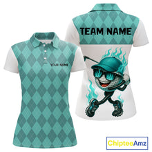 Load image into Gallery viewer, Turquoise argyle pattern Funny Flame Golf polo shirt for Women Custom team ladies Golf attire NQS11102