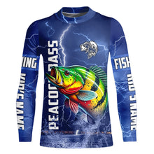 Load image into Gallery viewer, Peacock Bass Fishing blue lightning jerseys custom performance Long Sleeve tournament fishing shirts NQS9237