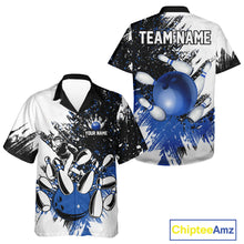 Load image into Gallery viewer, Black &amp; White Women Bowling Hawaiian Shirt Custom bowling button up shirt, bowling outfit | Blue NQS11305