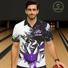 Load image into Gallery viewer, Black &amp; White Women Bowling Hawaiian Shirt Custom bowling button-up shirt, bowling outfit | Purple NQS11307