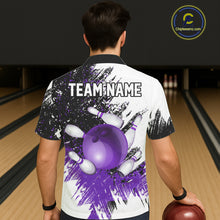 Load image into Gallery viewer, Black &amp; White Women Bowling Hawaiian Shirt Custom bowling button-up shirt, bowling outfit | Purple NQS11307