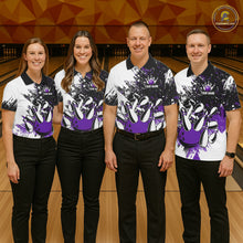 Load image into Gallery viewer, Black &amp; White Women Bowling Polo, 1/4 Zip Shirts Custom bowling jersey, girls bowling outfit | Purple NQS11307