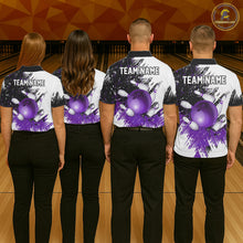 Load image into Gallery viewer, Black &amp; White Women Bowling Polo, 1/4 Zip Shirts Custom bowling jersey, girls bowling outfit | Purple NQS11307