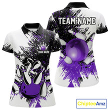 Load image into Gallery viewer, Black &amp; White Women Bowling Polo, 1/4 Zip Shirts Custom bowling jersey, girls bowling outfit | Purple NQS11307