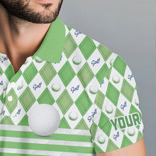 Load image into Gallery viewer, Green argyle pattern American flag white Men golf polo shirts custom patriotic gifts for golf lovers NQS9595