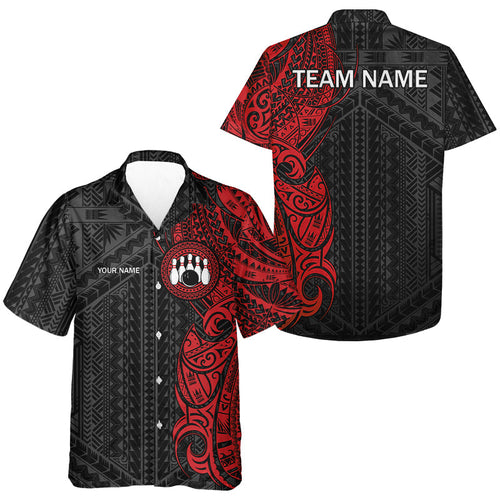 Black and Red Tribal pattern Hawaiian bowling shirts Custom Team bowling button up shirts NQS9738