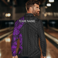 Load image into Gallery viewer, Black and Purple Tribal pattern Men Bowling Shirt Custom Bowling outfit men Team bowling league jersey NQS9740