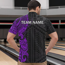 Load image into Gallery viewer, Black and Purple Tribal pattern Men Bowling Shirt Custom Bowling outfit men Team bowling league jersey NQS9740