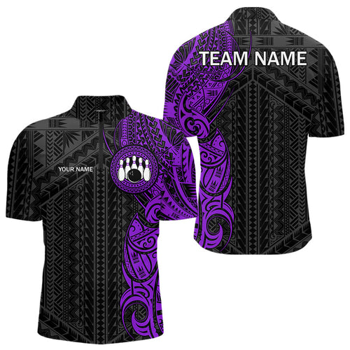 Black and Purple Tribal pattern Men Bowling Shirt Custom Bowling outfit men Team bowling league jersey NQS9740