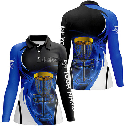 Womens disc golf polo shirt custom disc golf basket, personalized disc golf gifts | Blue NQS5312