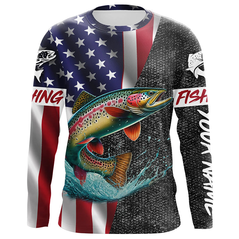 American Flag Rainbow trout Fishing Custom long sleeve performance Fishing Shirt, Trout Fishing jersey NQS7884