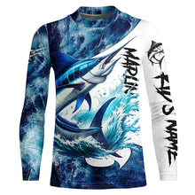 Load image into Gallery viewer, Marlin Fishing blue ocean sea wave camo Custom long sleeve performance fishing jerseys shirts NQS7887