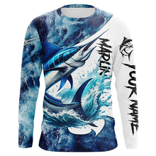 Load image into Gallery viewer, Marlin Fishing blue ocean sea wave camo Custom long sleeve performance fishing jerseys shirts NQS7887