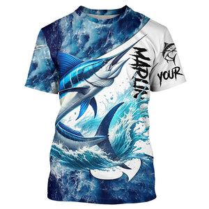 Marlin Fishing blue ocean sea wave camo Custom long sleeve performance fishing jerseys shirts NQS7887