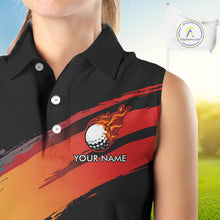 Load image into Gallery viewer, Black and Orange gradient flame golf ball Women sleeveless polo shirt custom ladies golf clothes NQS10168