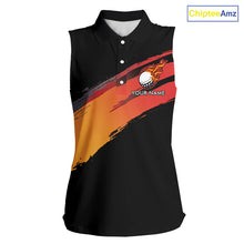 Load image into Gallery viewer, Black and Orange gradient flame golf ball Women sleeveless polo shirt custom ladies golf clothes NQS10168