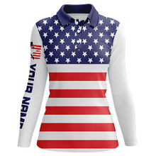 Load image into Gallery viewer, Womens golf polo shirts American flag patriotic custom name ladies golf tops, golfing gifts NQS6005