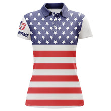 Load image into Gallery viewer, Womens golf polo shirts American flag patriotic custom name ladies golf tops, golfing gifts NQS6005