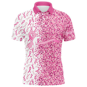 Pink glitter ribbon Matching golf polos for couples custom breast cancer golf shirts, gift for golfer NQS8106