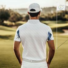 Load image into Gallery viewer, Blue tropical argyle pattern white golf polos shirts for men custom mens golf top, best golf gifts NQS10303