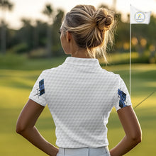 Load image into Gallery viewer, Blue tropical argyle pattern white golf polos shirts for Women custom ladies golf top, best golf gift NQS10303