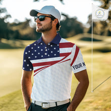 Load image into Gallery viewer, Red, White and Blue American Flag Golf polos shirts for men custom patriotic mens golf attire NQS10304