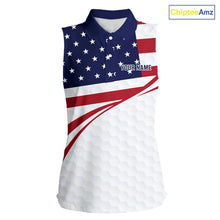 Load image into Gallery viewer, Red, White and Blue American Flag Sleeveless Polo shirt for Women custom patriotic ladies golf attire NQS10304