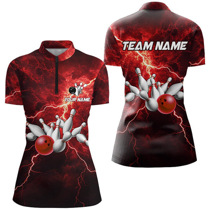Women bowling shirts Custom red lightning thunder Bowling Team Jersey, gift for team Bowlers NQS8533