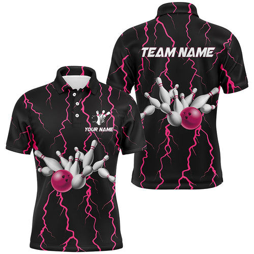 Mens bowling shirts Custom black and pink lightning thunder Bowling Team Jersey, gift for team Bowler NQS8535