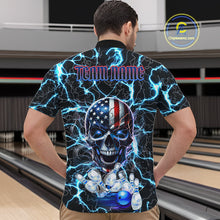 Load image into Gallery viewer, American Flag Eagle Skull Blue Lightning Thunder Mens Bowling Shirts Custom Bowling Team Jersey NQS10725
