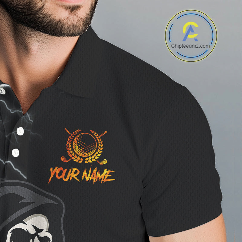 Funny Skull Reaper Lightning Flame Golf Polo Shirts For Men custom Golf & Beer That's why I'm here NQS10932
