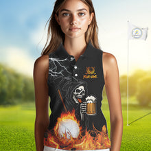 Load image into Gallery viewer, Funny Skull Reaper Lightning Flame Women Sleeveless Polo Shirt custom Golf &amp; Beer That&#39;s why I&#39;m here NQS10932