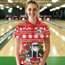 Load image into Gallery viewer, Funny Santa Christmas Women Bowling Polo, Quarter Zip Shirt Custom Team Bowling Jersey | Red NQS10936