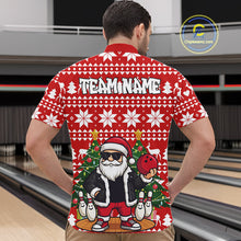 Load image into Gallery viewer, Funny Santa Christmas Mens Bowling Polo, Quarter Zip Shirts Custom Team Bowling Jersey | Red NQS10936