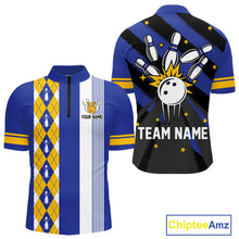 Load image into Gallery viewer, Retro Blue and Yellow argyle pattern Bowling shirts For Men custom bowling team jersey Bowler Outfits NQS11108