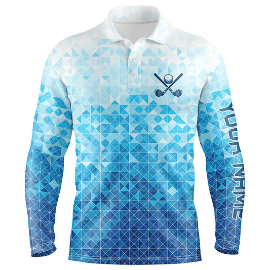 Mens golf polos shirts custom name Blue pattern golf apparel, cool polo shirts for mens NQS9247