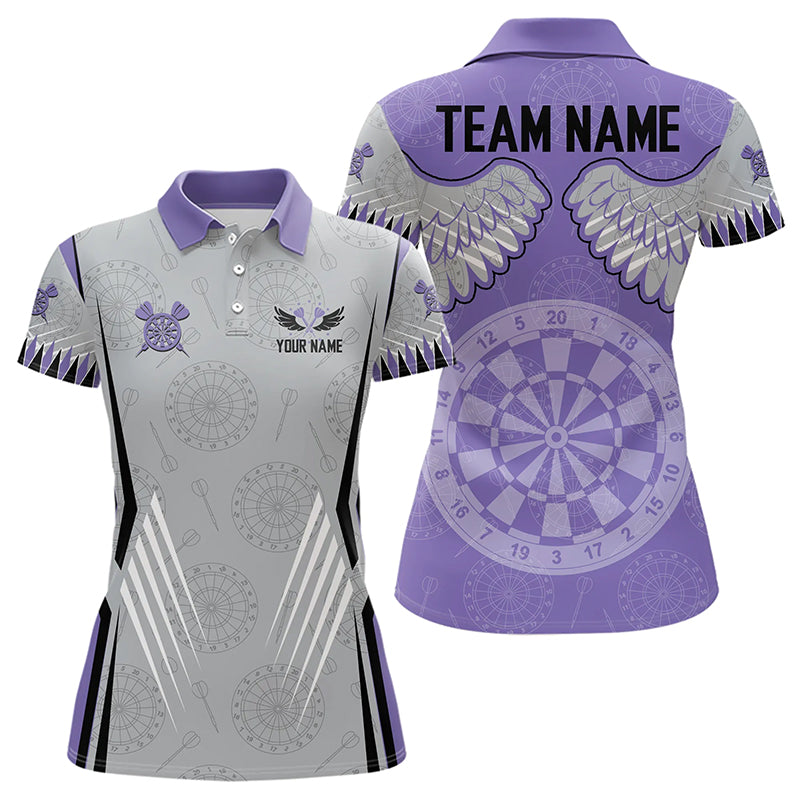 Dart Board Wings Camo Custom Team Dart Polo, Quarter Zip Shirt For Women, Ladies dart jersey | Purple NQS9253