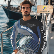 Load image into Gallery viewer, Chinook Salmon fishing Custom UV protection fishing long sleeve shirt, Salmon Fishing jerseys | Blue NQS11311
