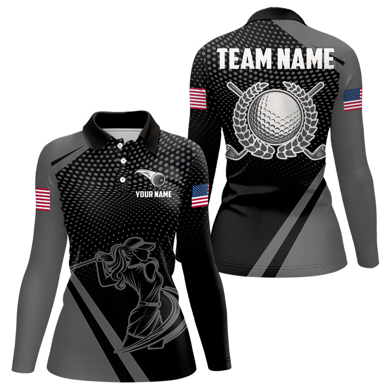 Golf Polo Shirts For Women Custom Team Name golf tops for ladies, unique golf gifts | Black NQS9748